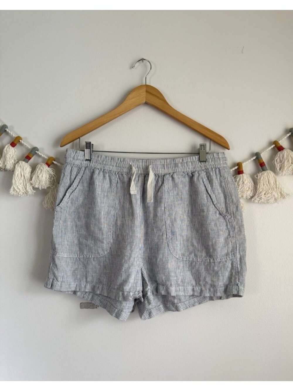 Quince 100% European Linen Drawstring Shorts Relaxed Striped Nautical Coastal L